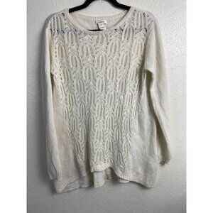 Sundance Alpaca‎ Blend Sweater Open Knit Front Ivory Women Size Medium Cozy